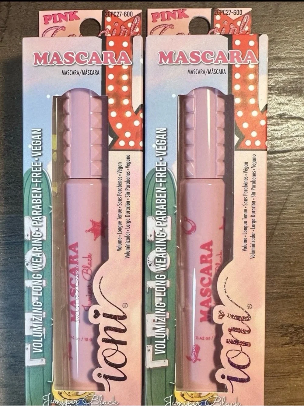 Ioni Pink Cowgirl 2pc Mascara ~Juniper Black ~ Volumizing Long Wearing Vegan New